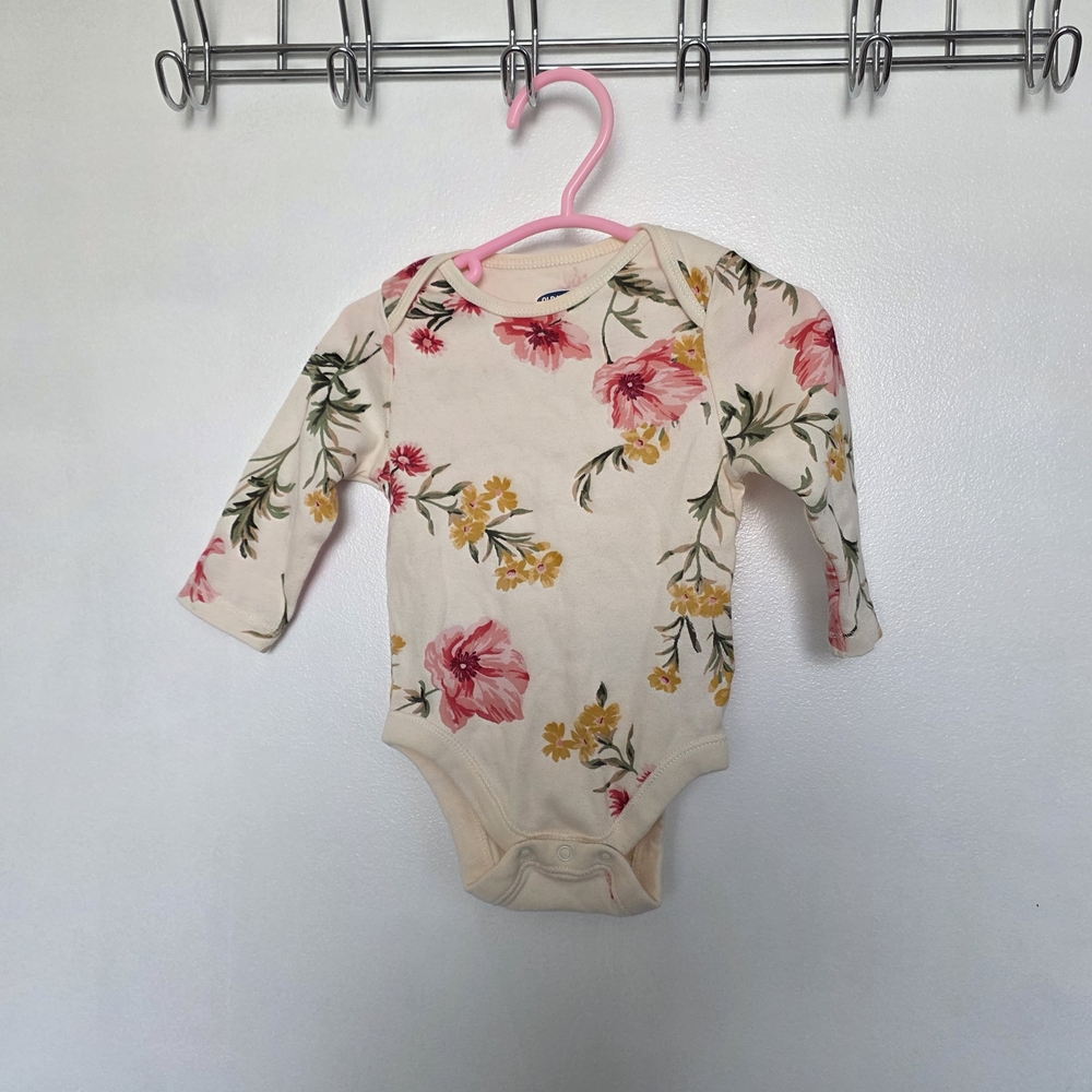Old Navy Cream and Pink Floral Bodysuit